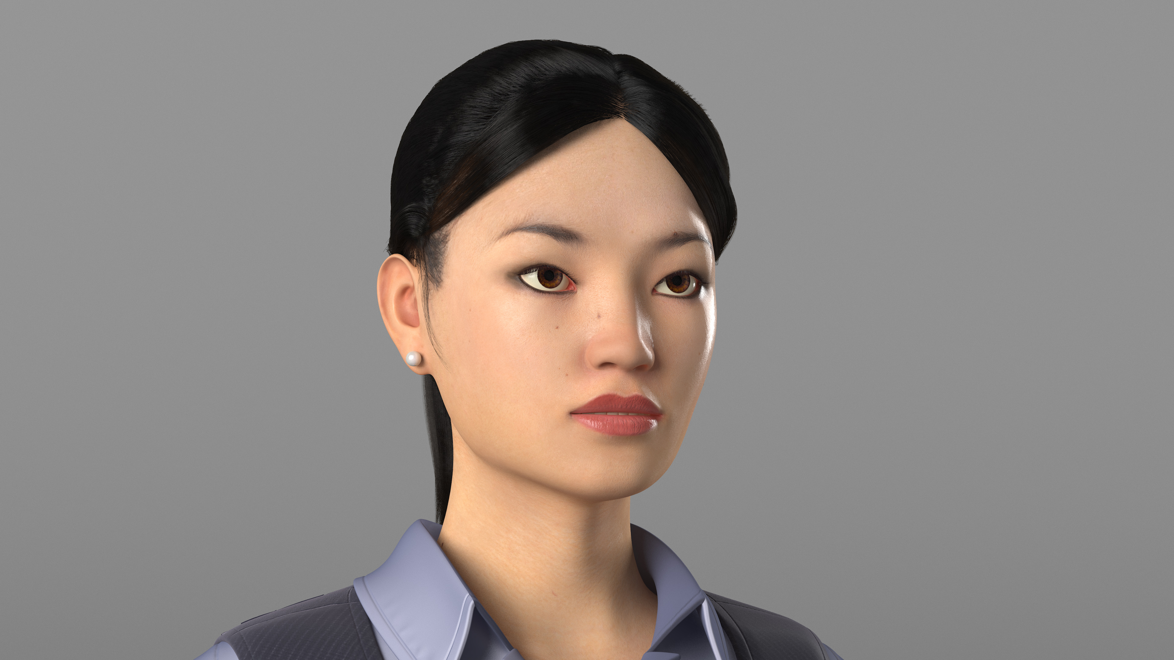 3D Asian Businesswoman in Formal Suit Fur model