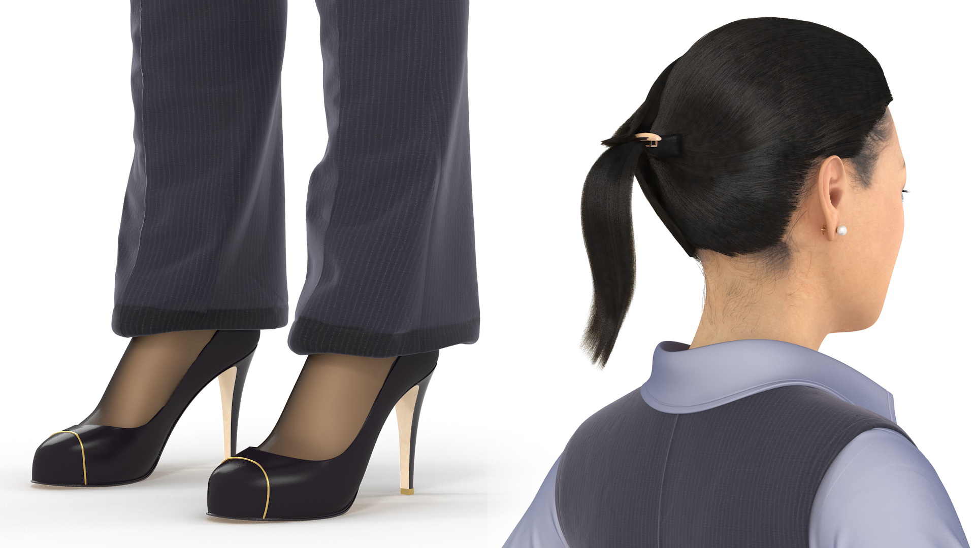 3D Asian Businesswoman in Formal Suit Fur model