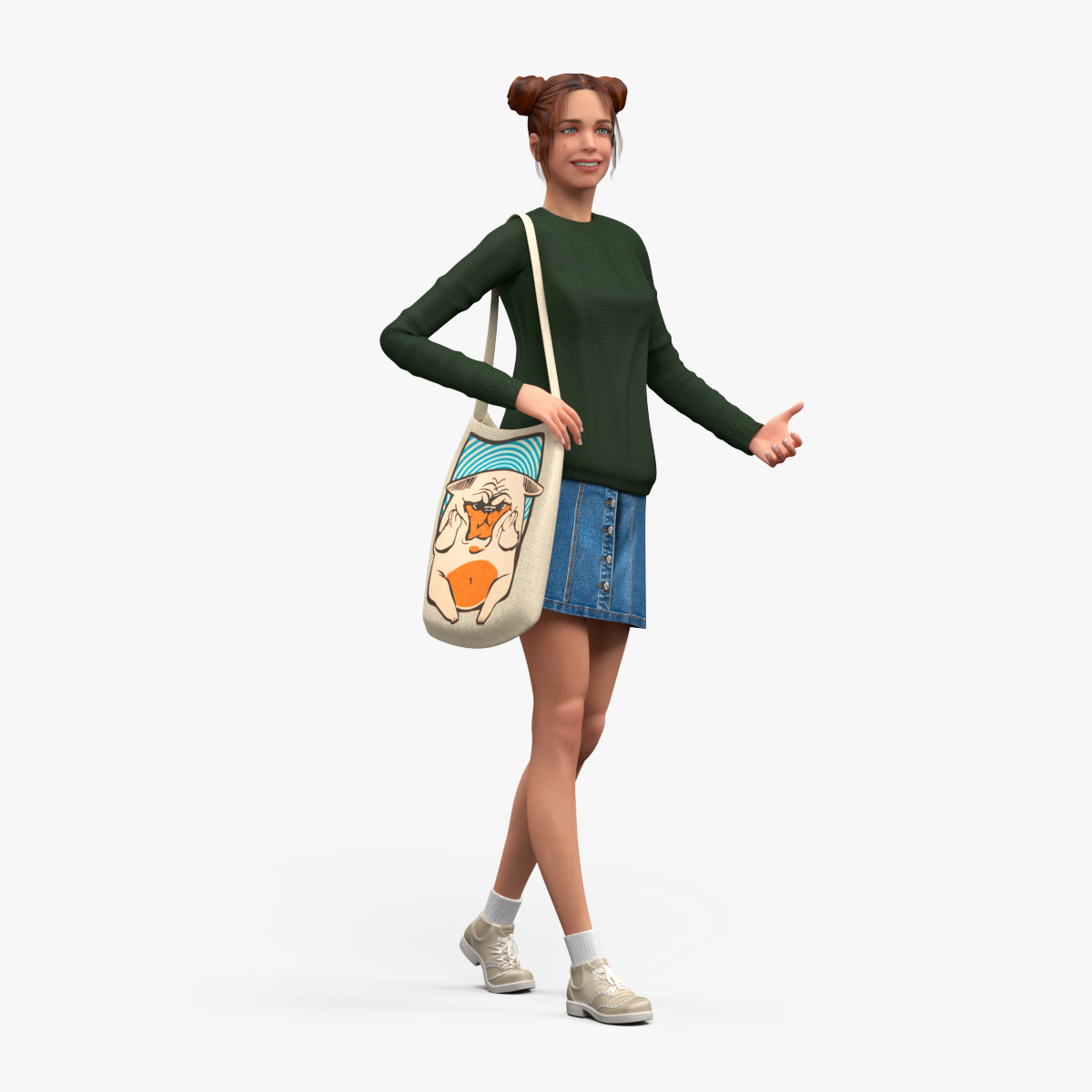 3D European Woman Street Style Rigged for Cinema 4D model