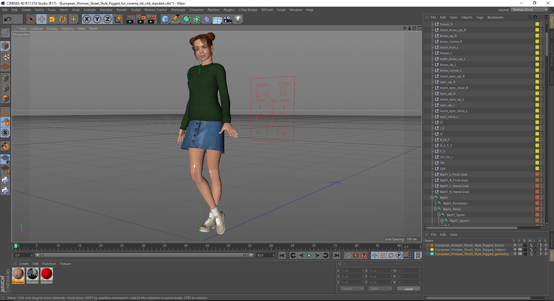 3D European Woman Street Style Rigged for Cinema 4D model