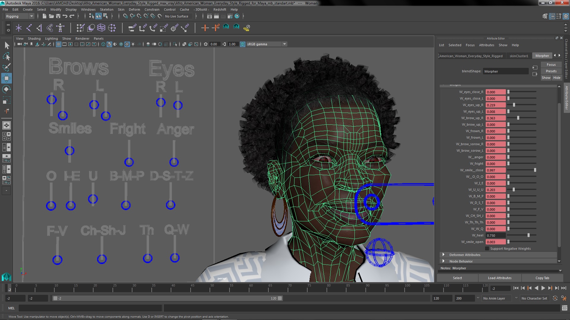 3D model Afro American Woman Everyday Style Rigged for Maya