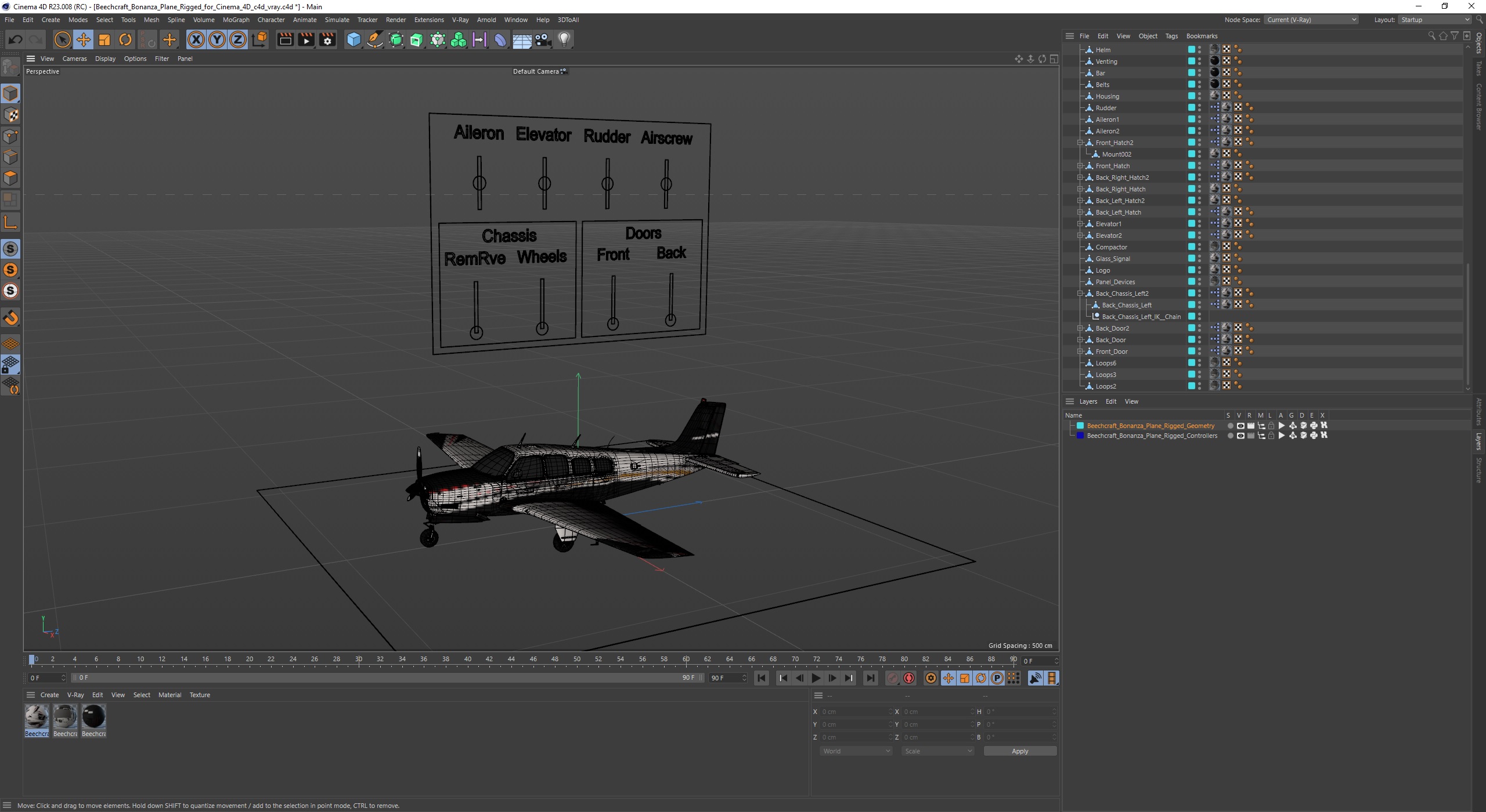 3D model Beechcraft Bonanza Plane Rigged for Cinema 4D