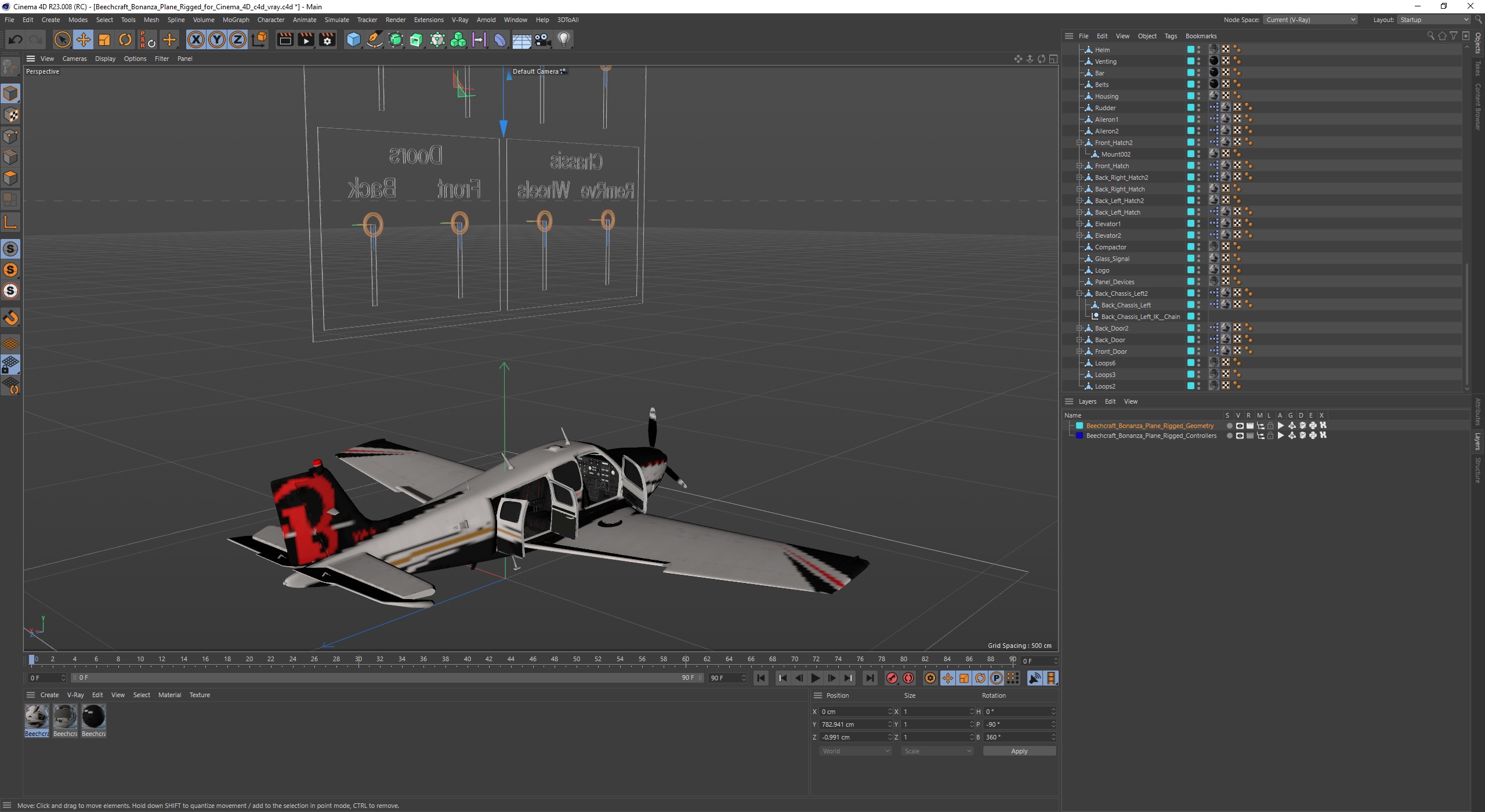 3D model Beechcraft Bonanza Plane Rigged for Cinema 4D