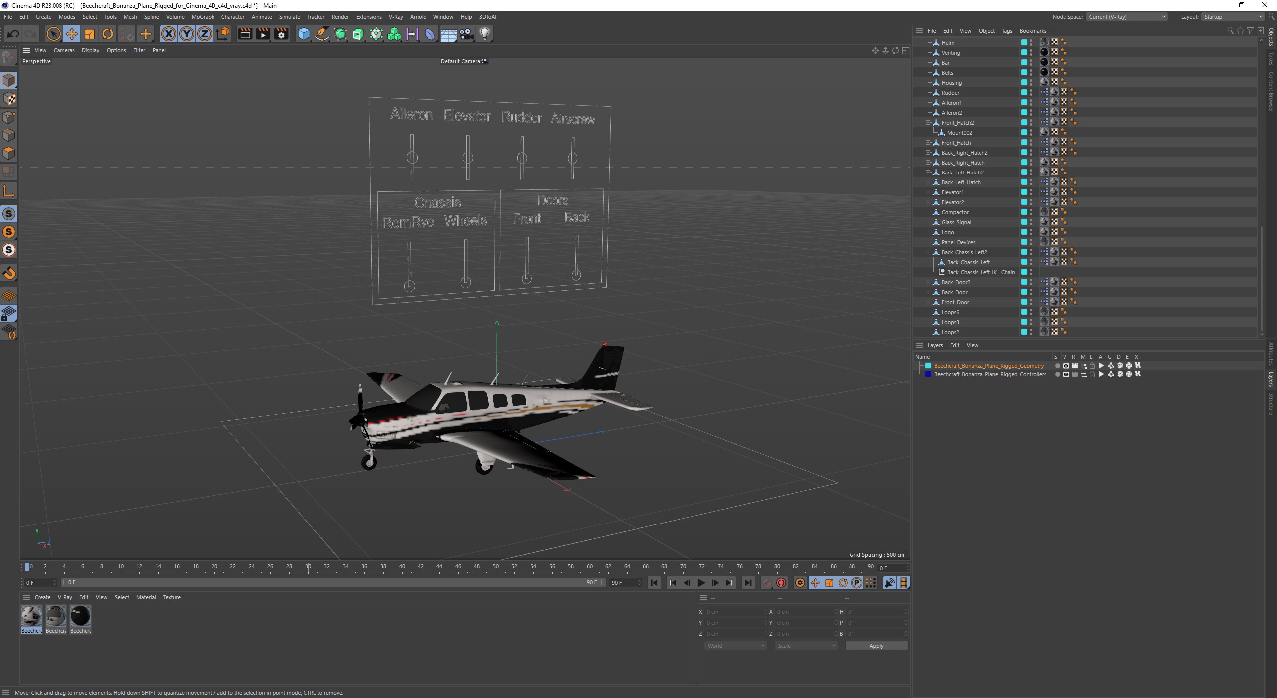 3D model Beechcraft Bonanza Plane Rigged for Cinema 4D