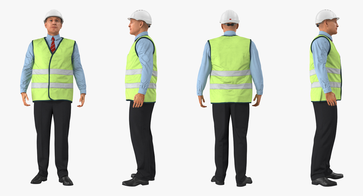 3D Construction Architect in Yellow Safety Jacket Rigged model