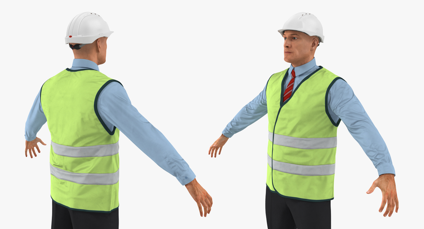 3D Construction Architect in Yellow Safety Jacket Rigged model