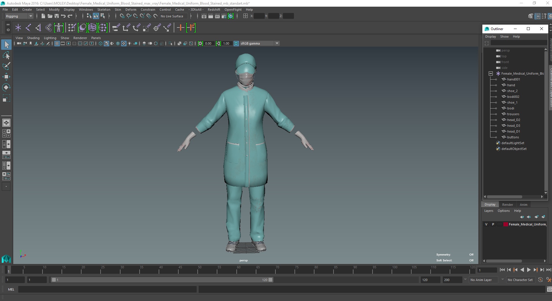 3D Female Medical Uniform Blood Stained