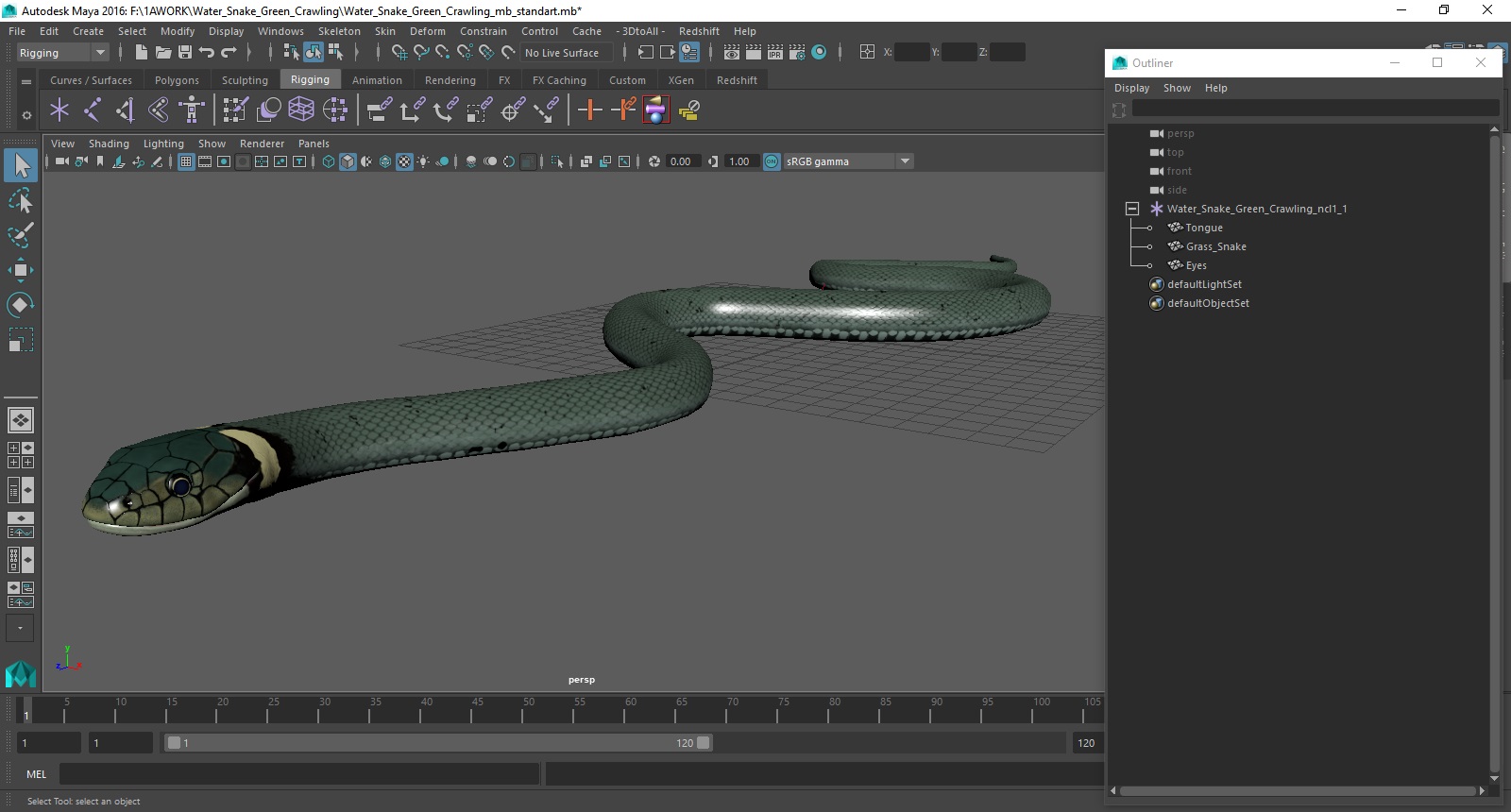 3D Water Snake Green Crawling