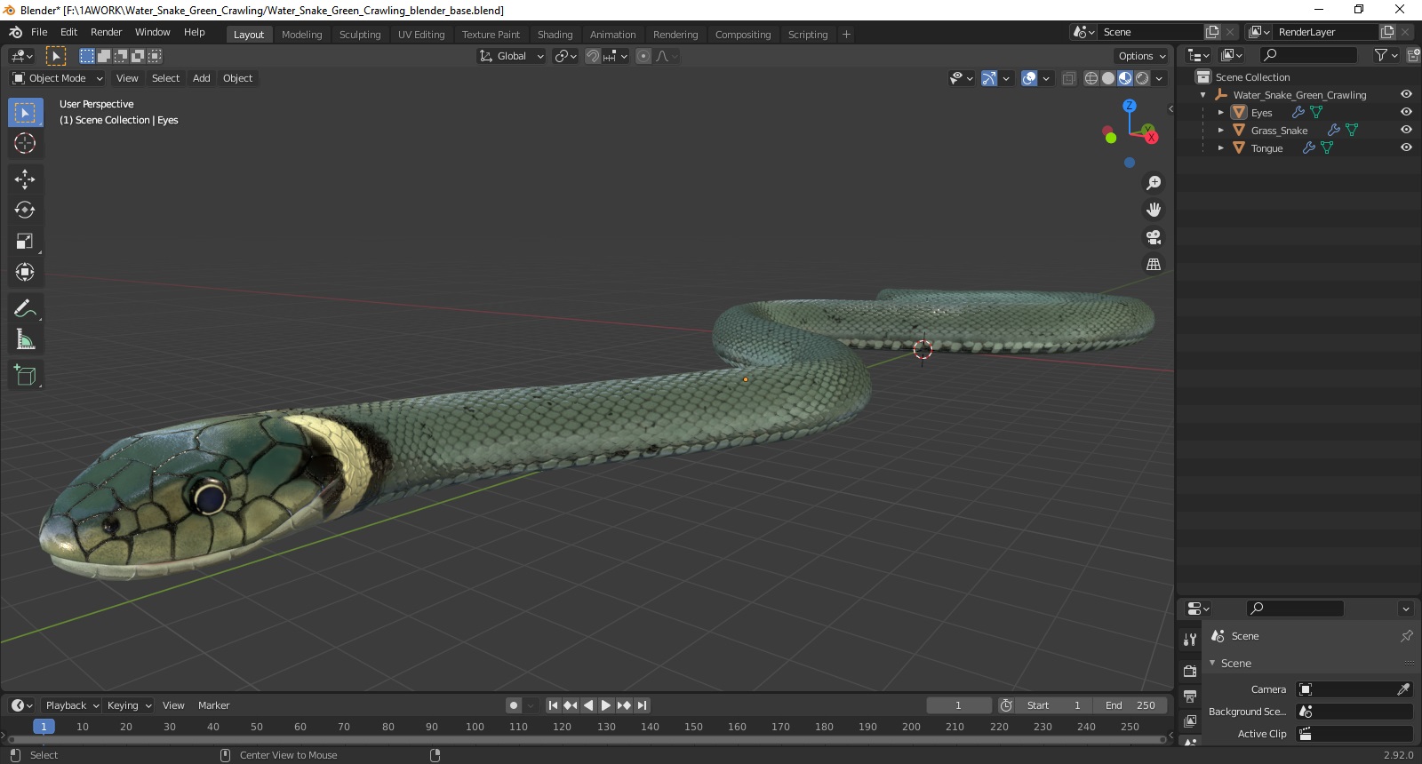 3D Water Snake Green Crawling