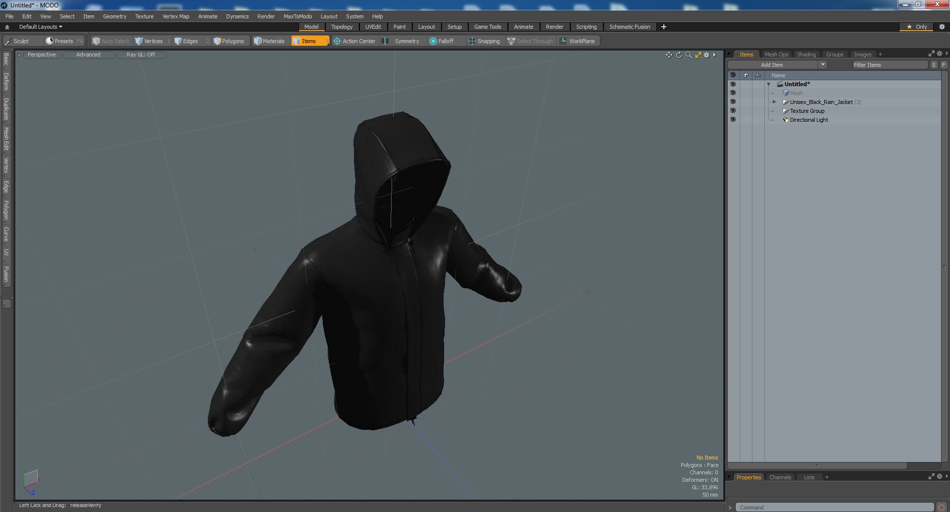 Unisex Black Rain Jacket 3D model