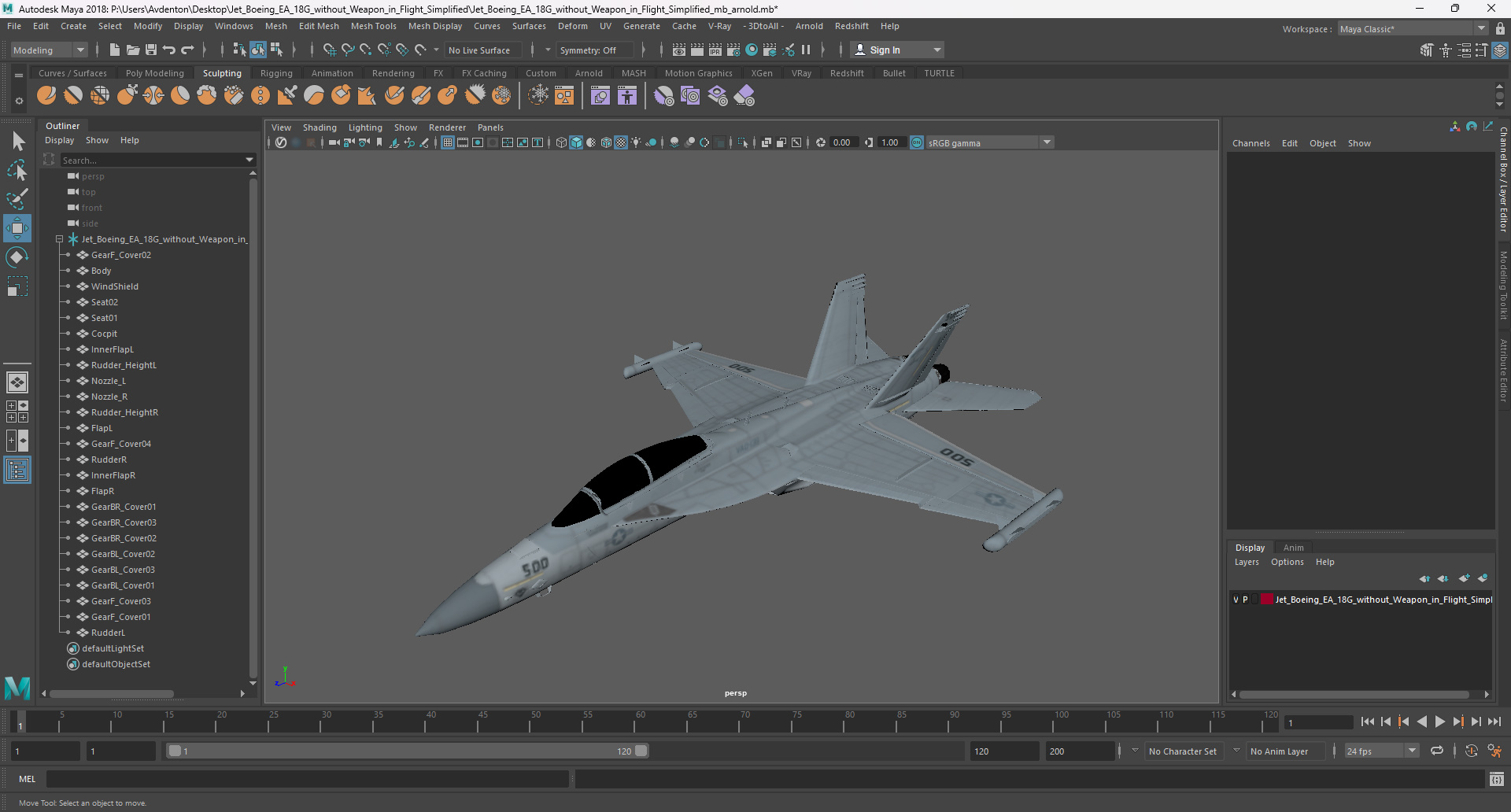 3D Jet Boeing EA 18G without Weapon in Flight Simplified model