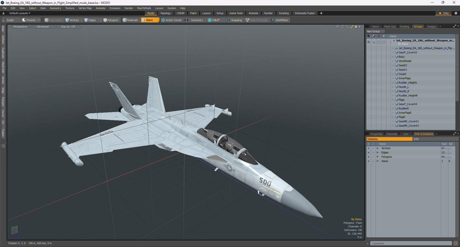 3D Jet Boeing EA 18G without Weapon in Flight Simplified model