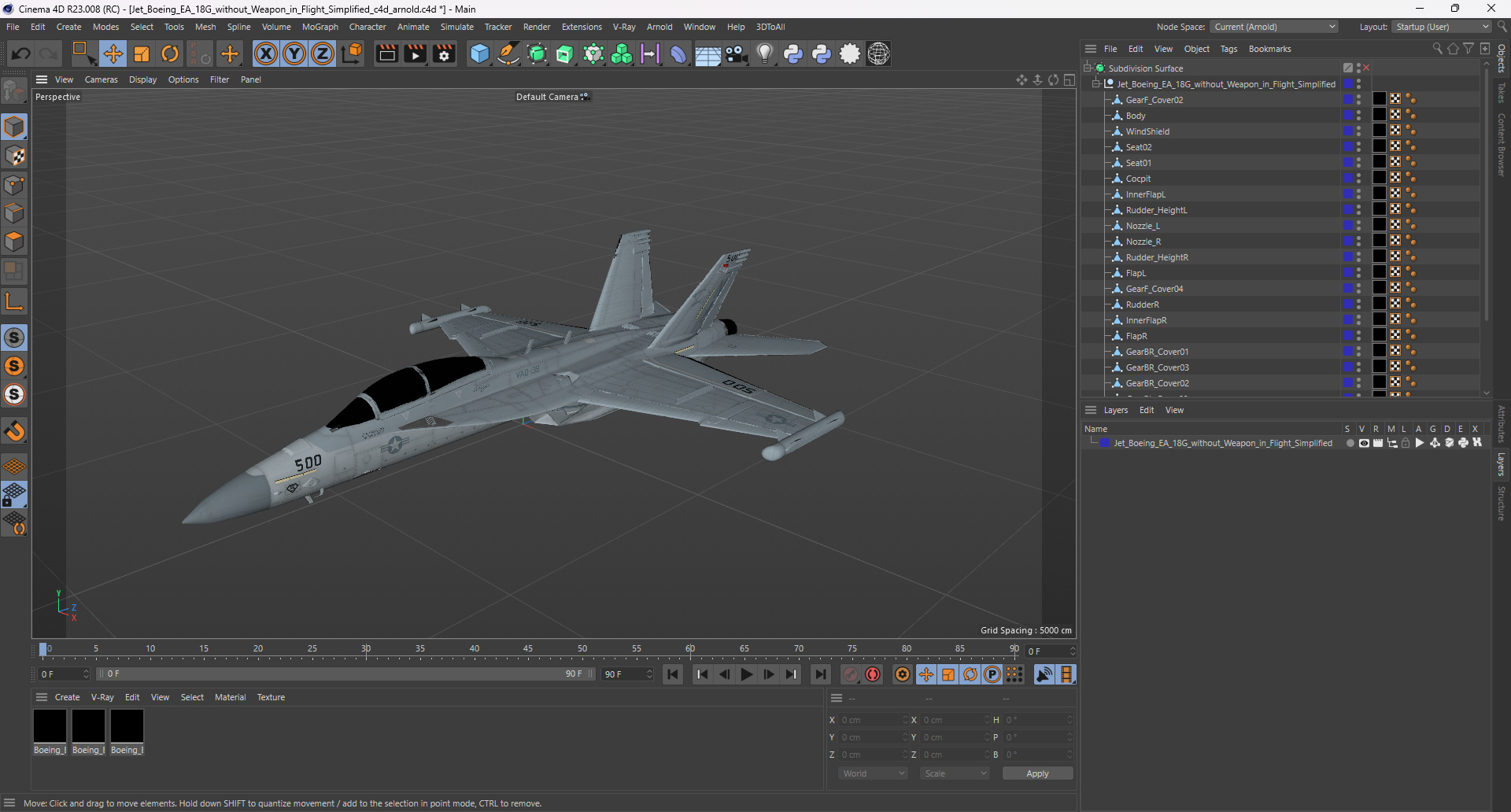 3D Jet Boeing EA 18G without Weapon in Flight Simplified model