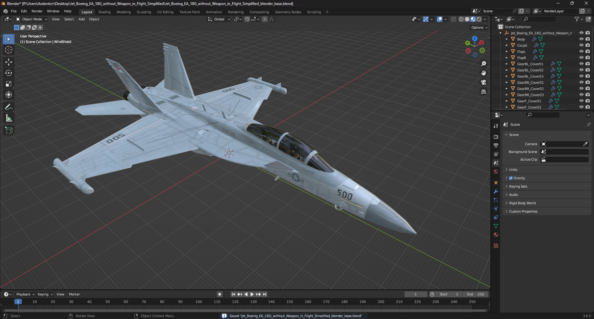 3D Jet Boeing EA 18G without Weapon in Flight Simplified model