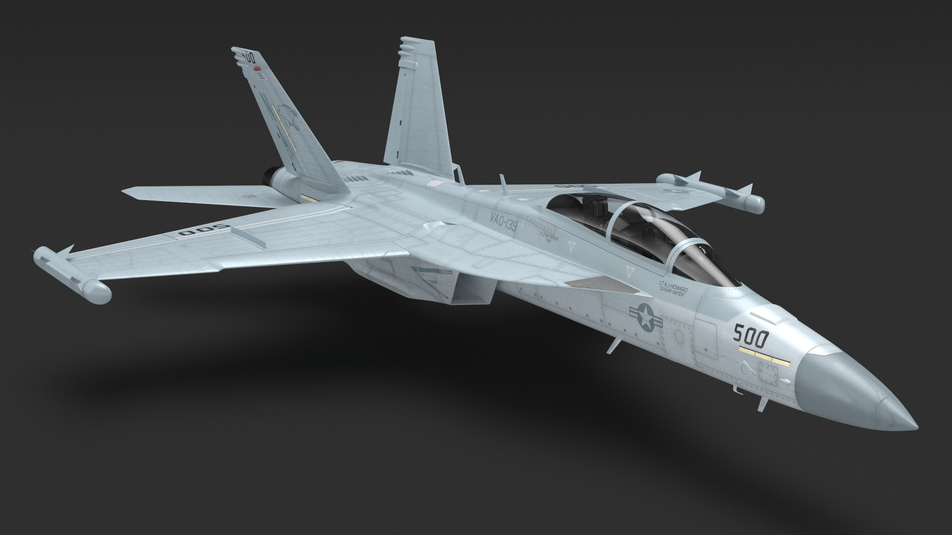 3D Jet Boeing EA 18G without Weapon in Flight Simplified model