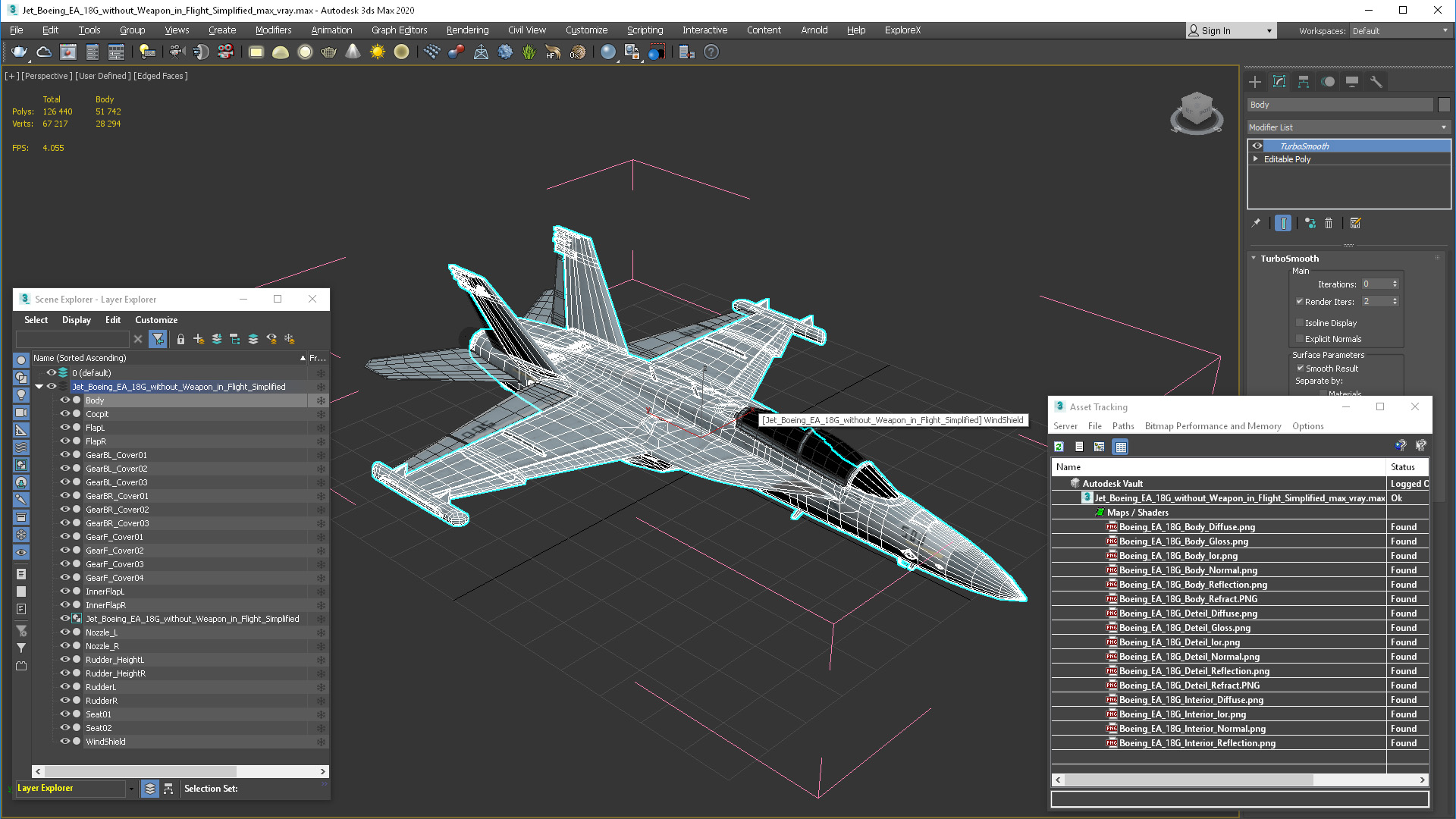 3D Jet Boeing EA 18G without Weapon in Flight Simplified model