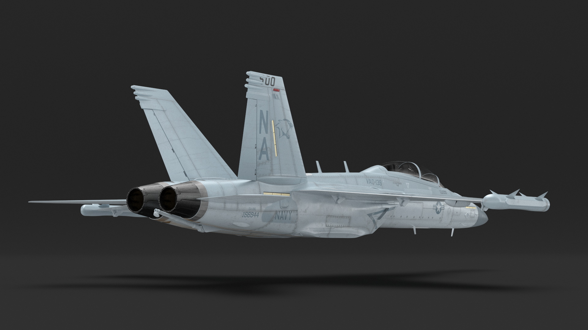 3D Jet Boeing EA 18G without Weapon in Flight Simplified model