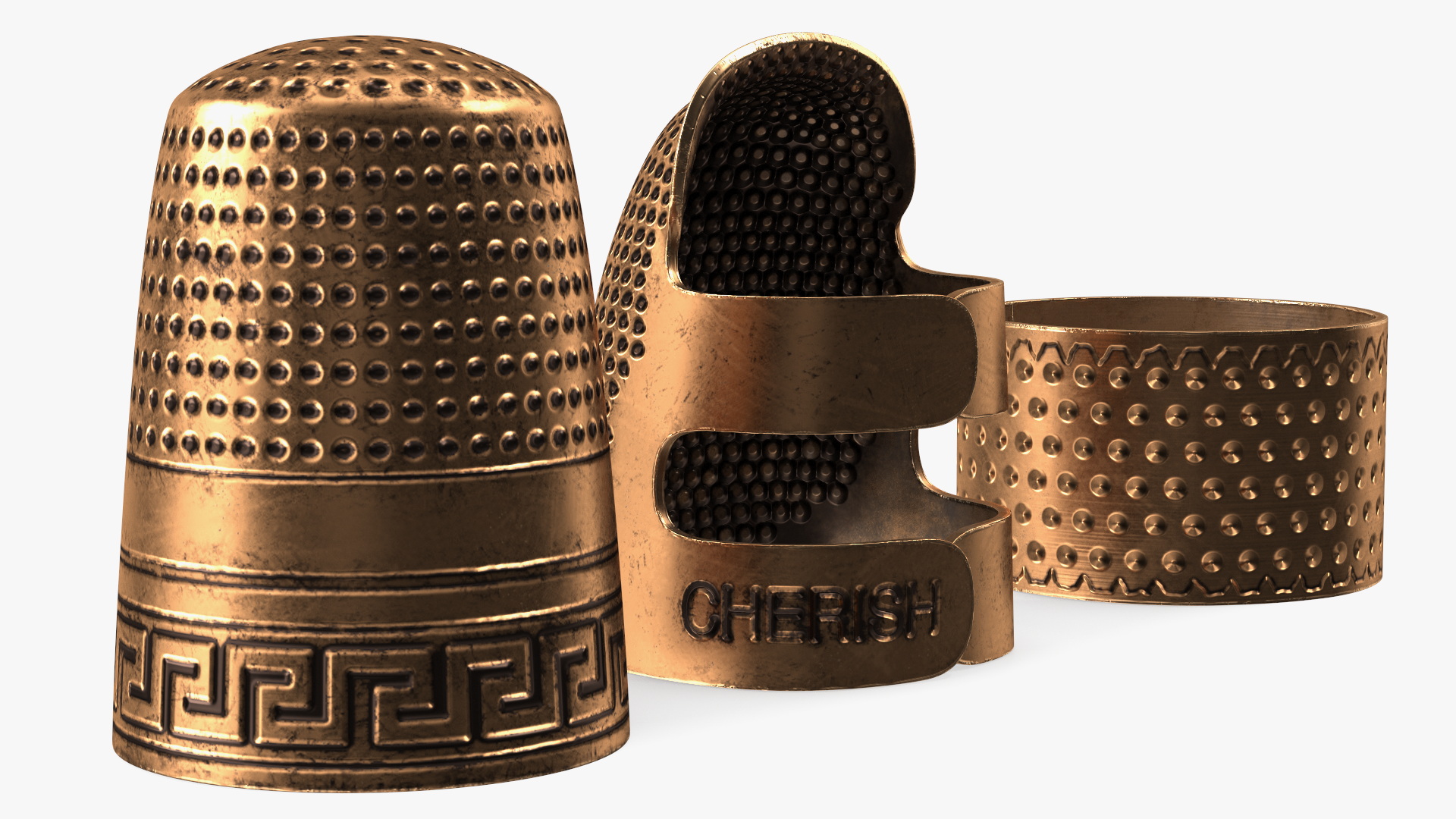 3D Sewing Thimbles Bronze Set