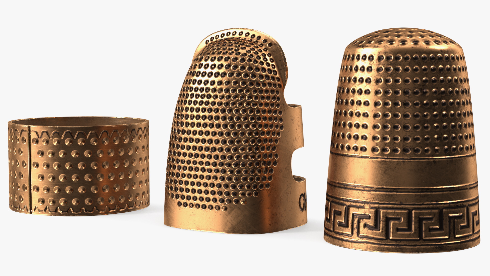 3D Sewing Thimbles Bronze Set