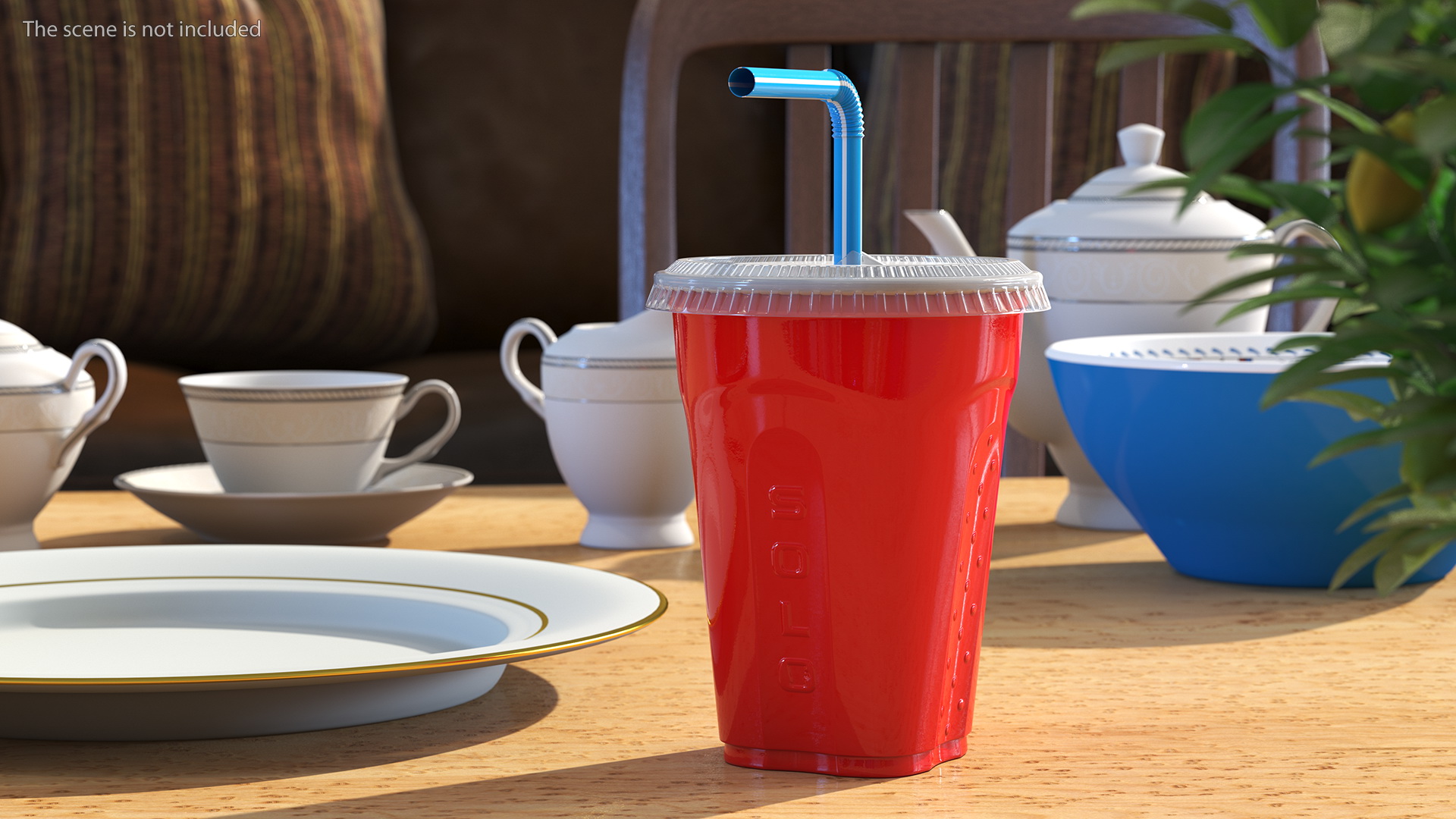 Solo Squared Plastic Cup with Lid and Straw Red 3D