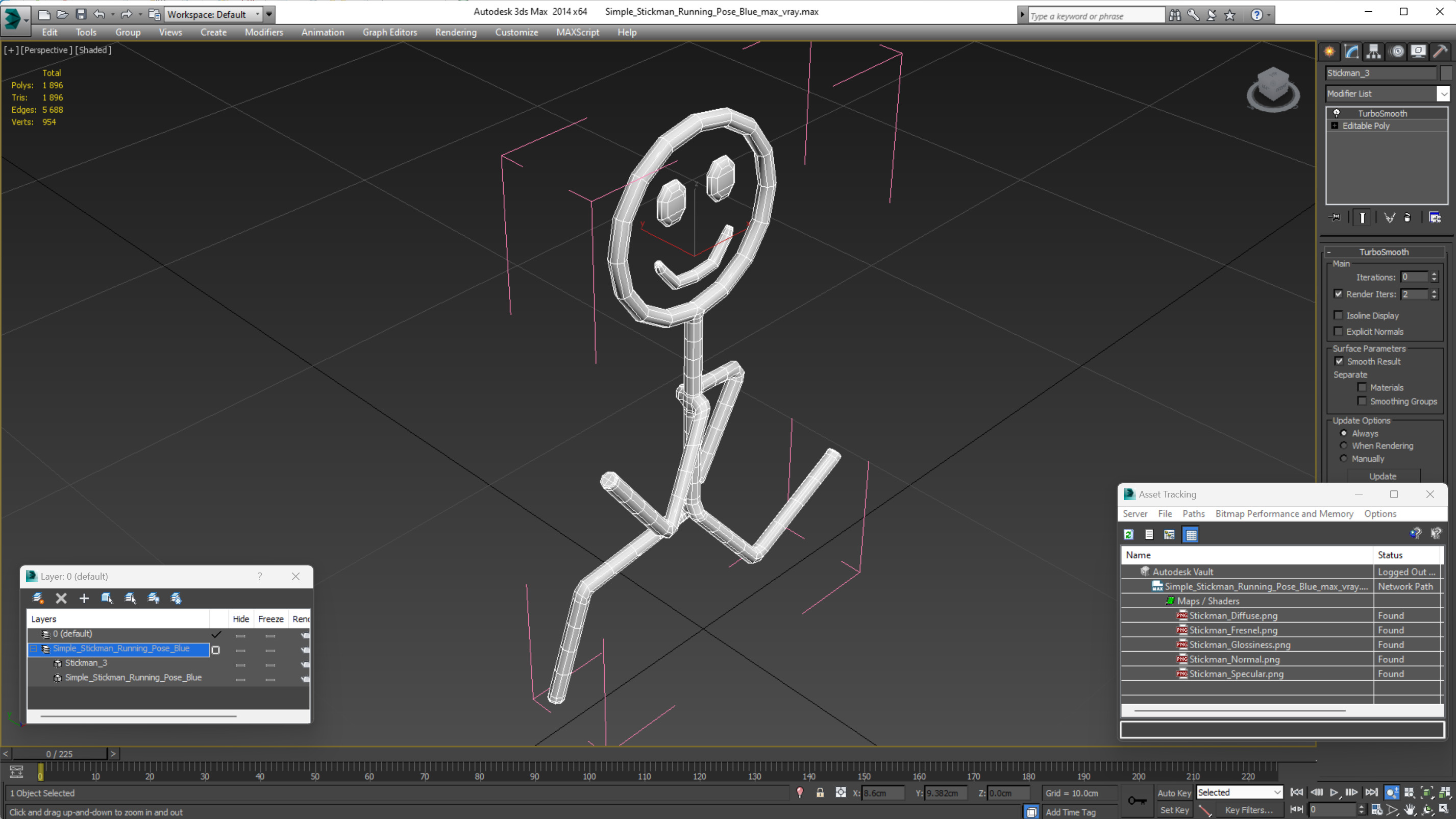 3D Simple Stickman Running Pose Blue model