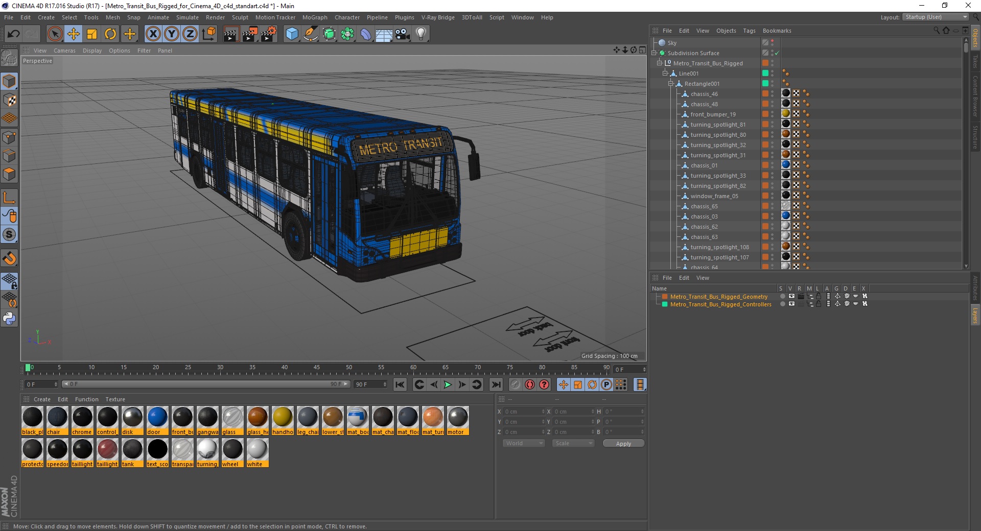 3D Metro Transit Bus Rigged for Cinema 4D model