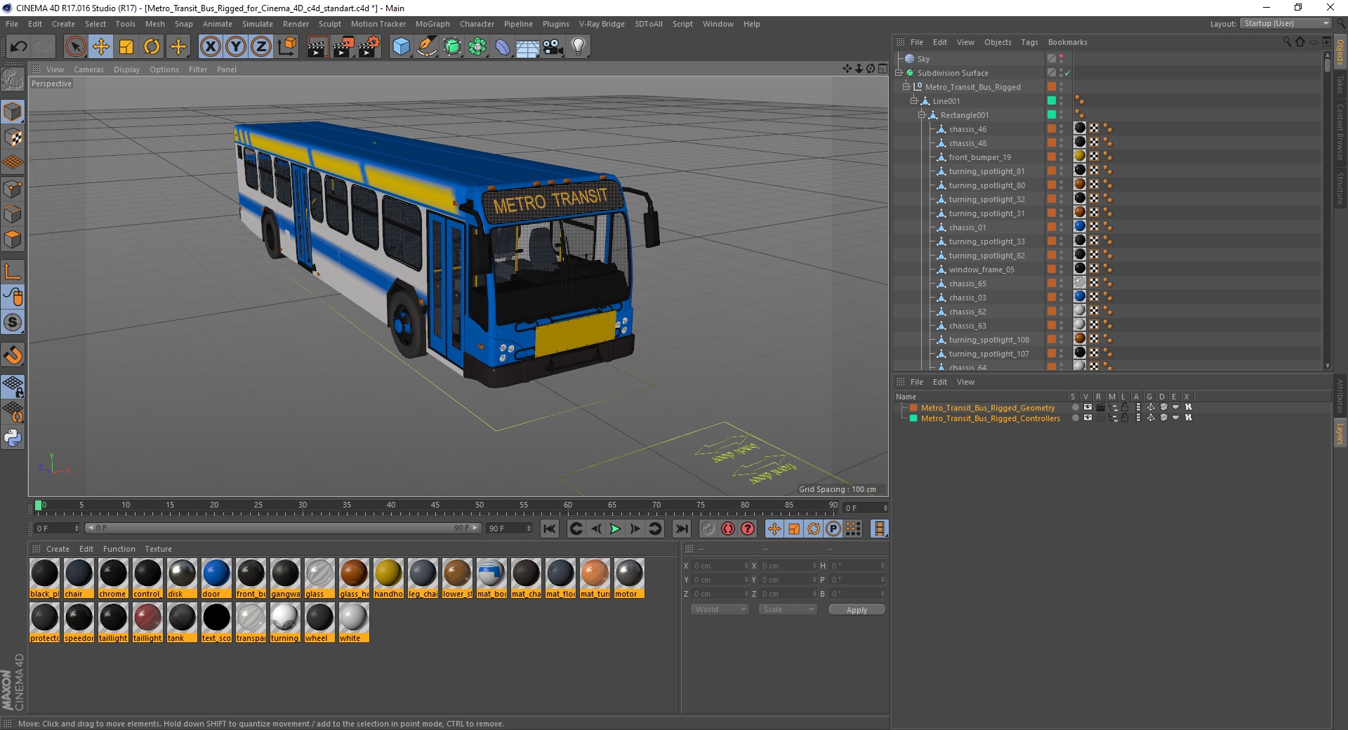 3D Metro Transit Bus Rigged for Cinema 4D model