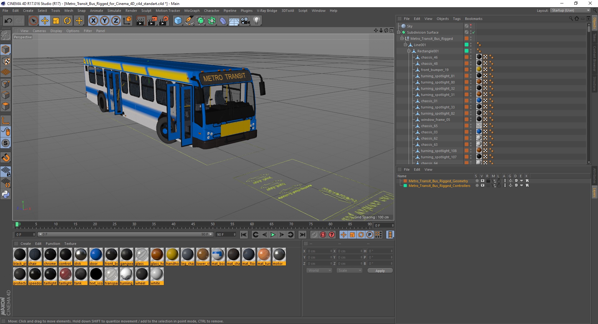 3D Metro Transit Bus Rigged for Cinema 4D model