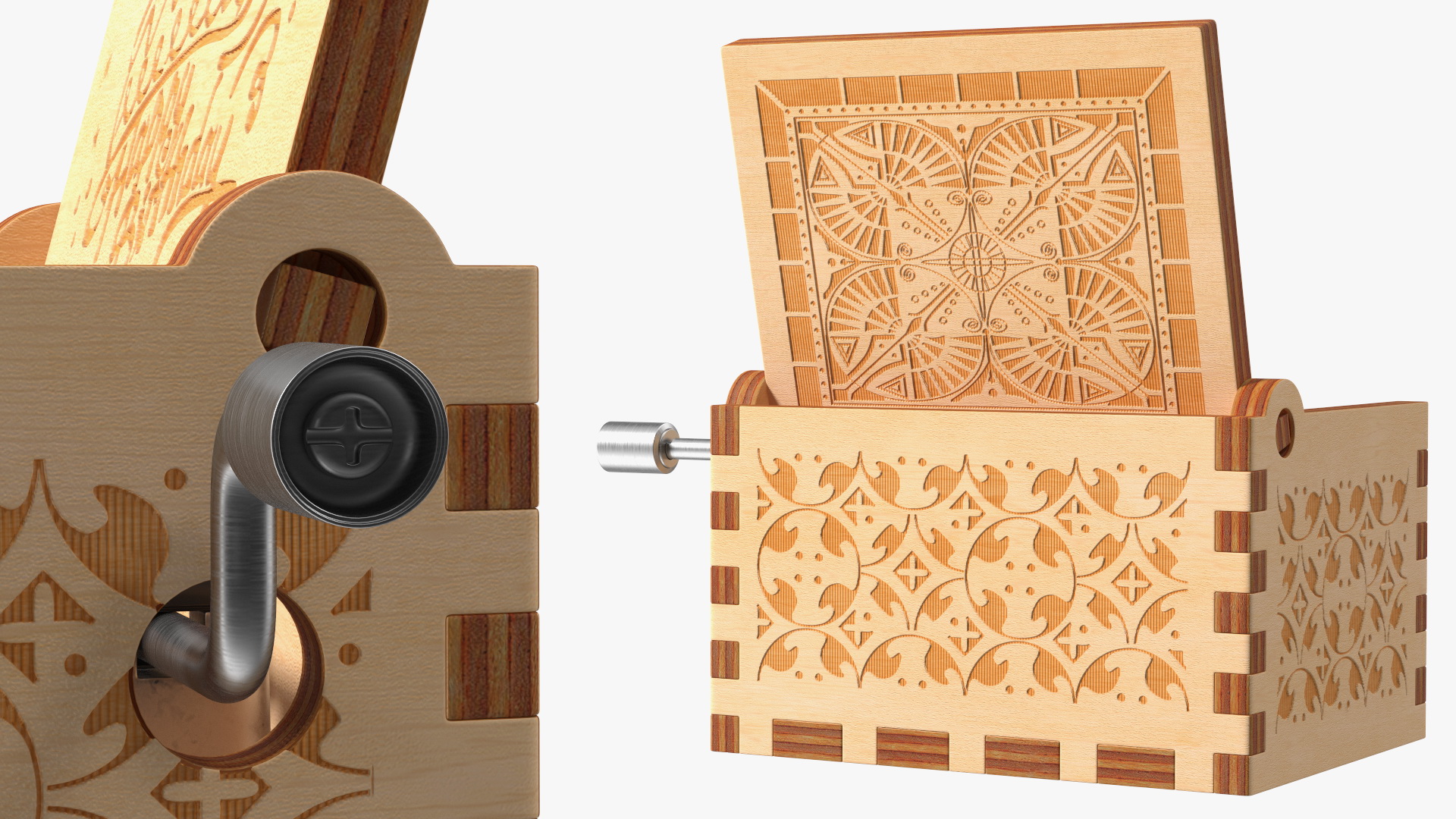 Wooden Hand Crank Music Box 3D