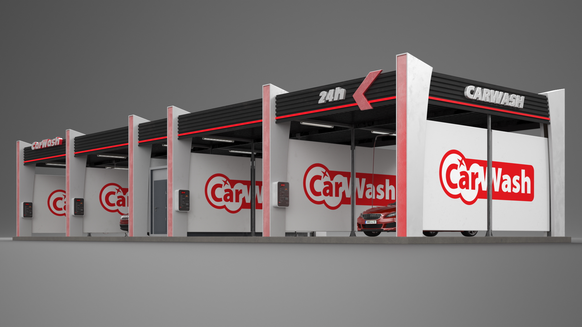 3D model Self Service Car Wash with Vehicles