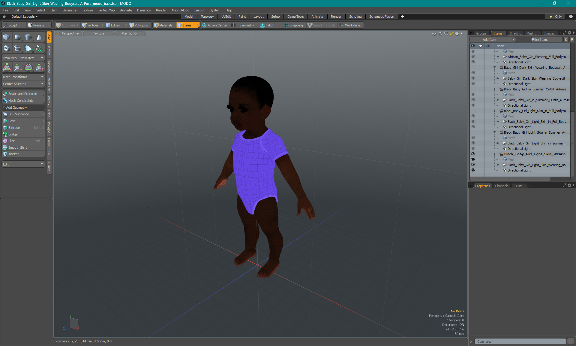 3D model Black Baby Girl Light Skin Wearing Bodysuit A-Pose