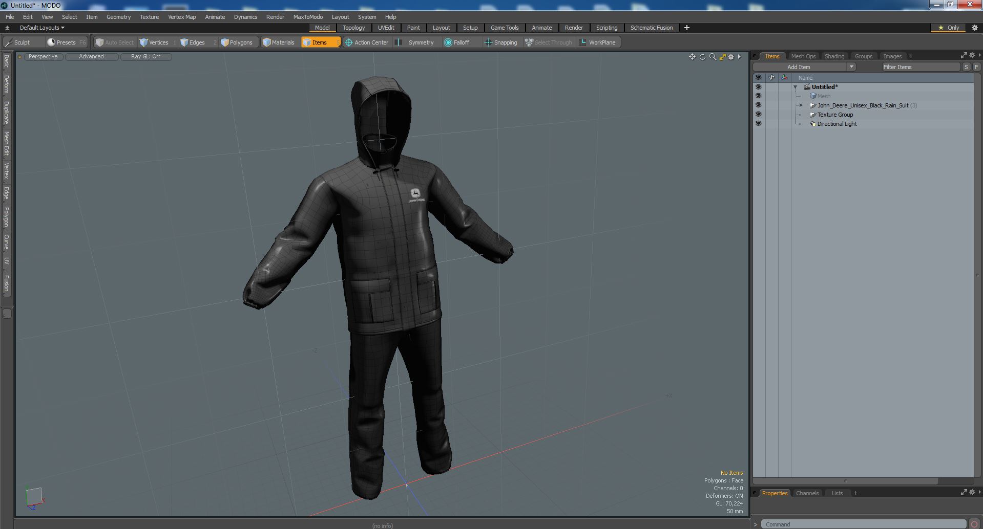 3D John Deere Unisex Black Rain Suit model