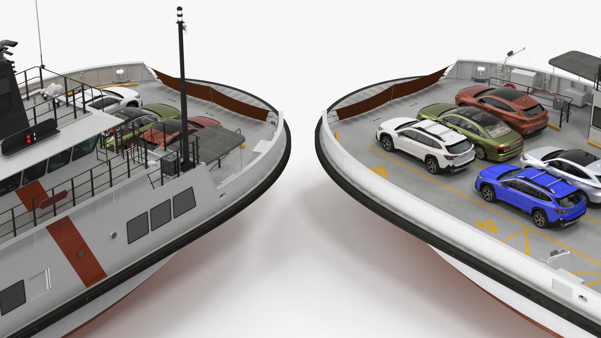 3D model Ferry Ship with Brand Vehicles