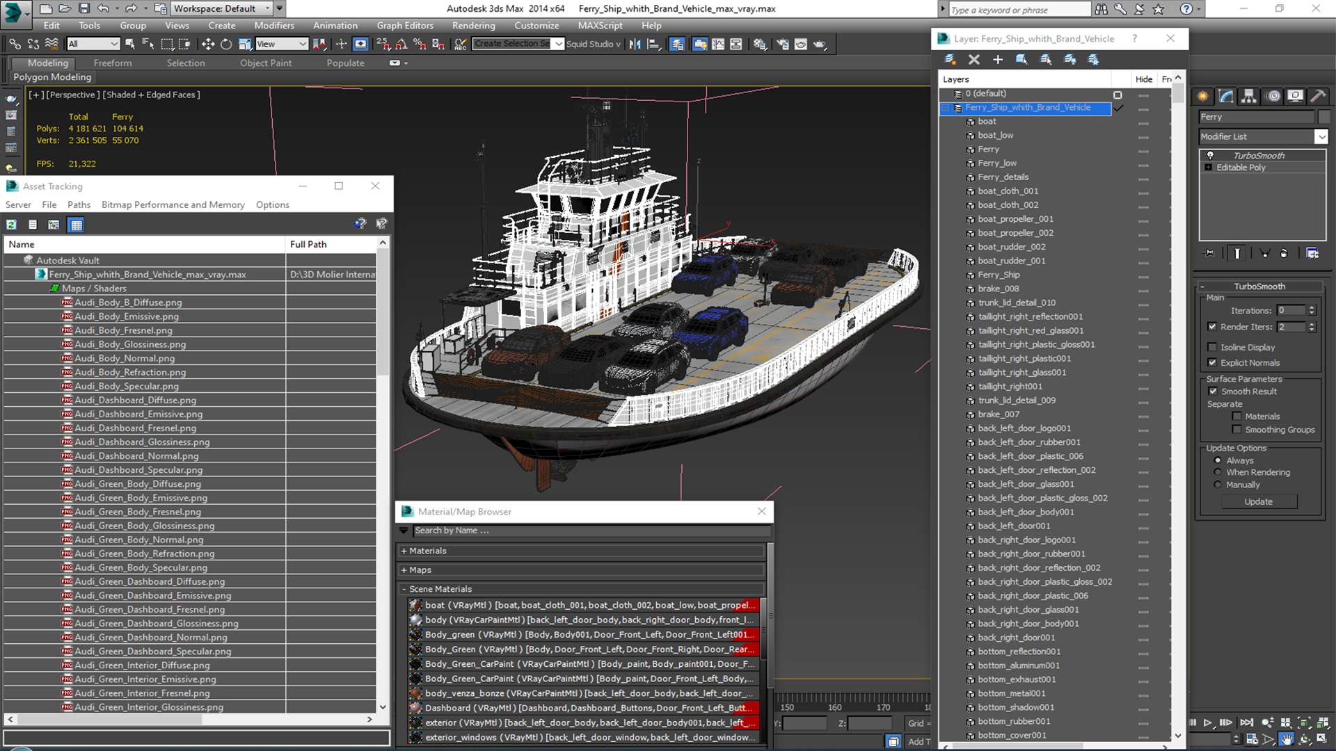 3D model Ferry Ship with Brand Vehicles