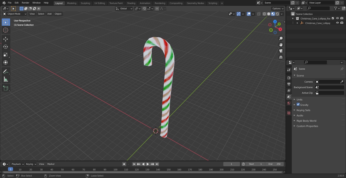 Christmas Cane Lollipop Red and Green 3D