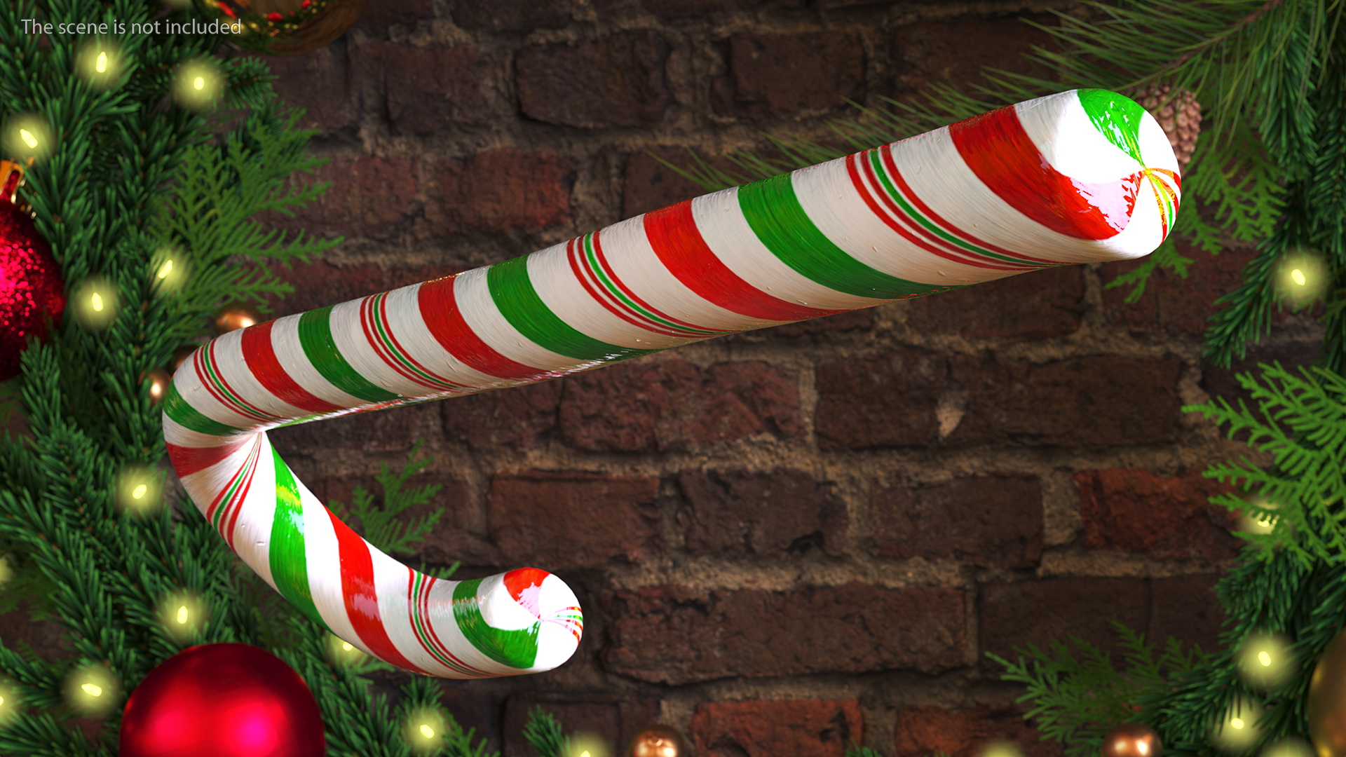 Christmas Cane Lollipop Red and Green 3D