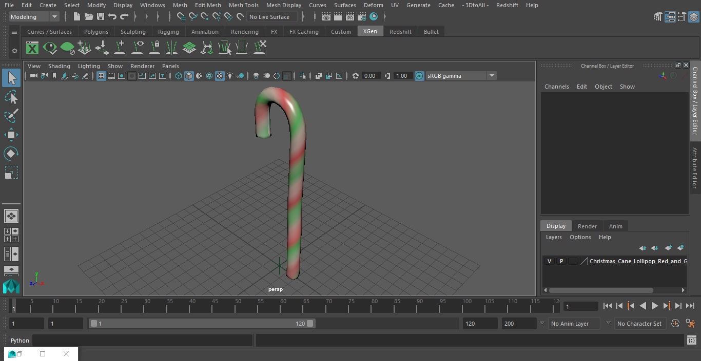 Christmas Cane Lollipop Red and Green 3D