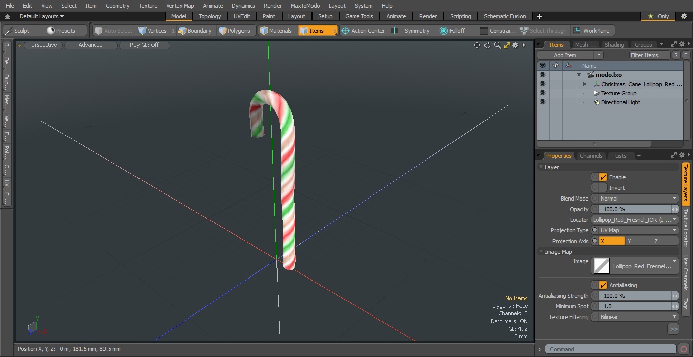 Christmas Cane Lollipop Red and Green 3D