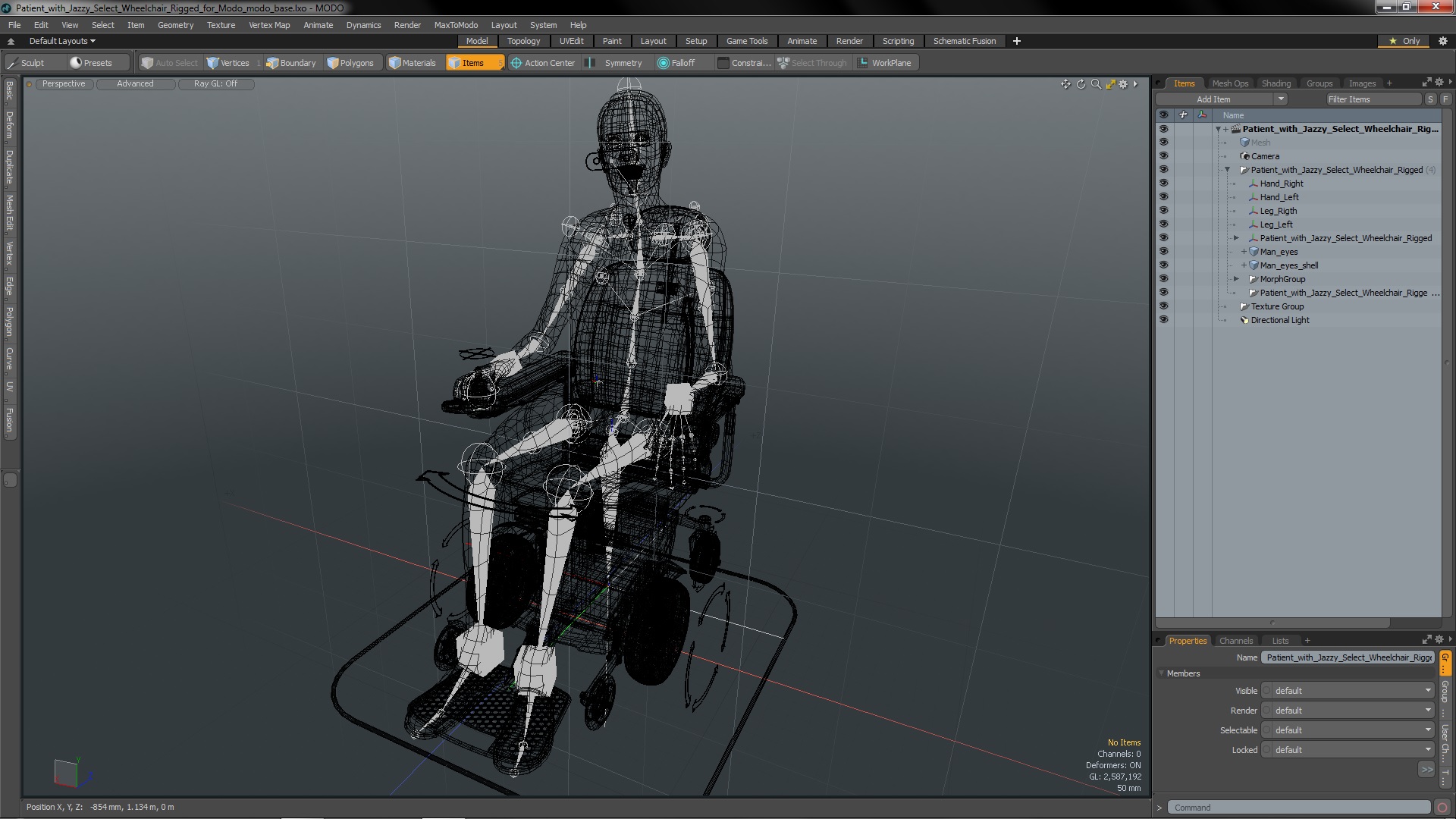 Patient with Jazzy Select Wheelchair Rigged for Modo 3D