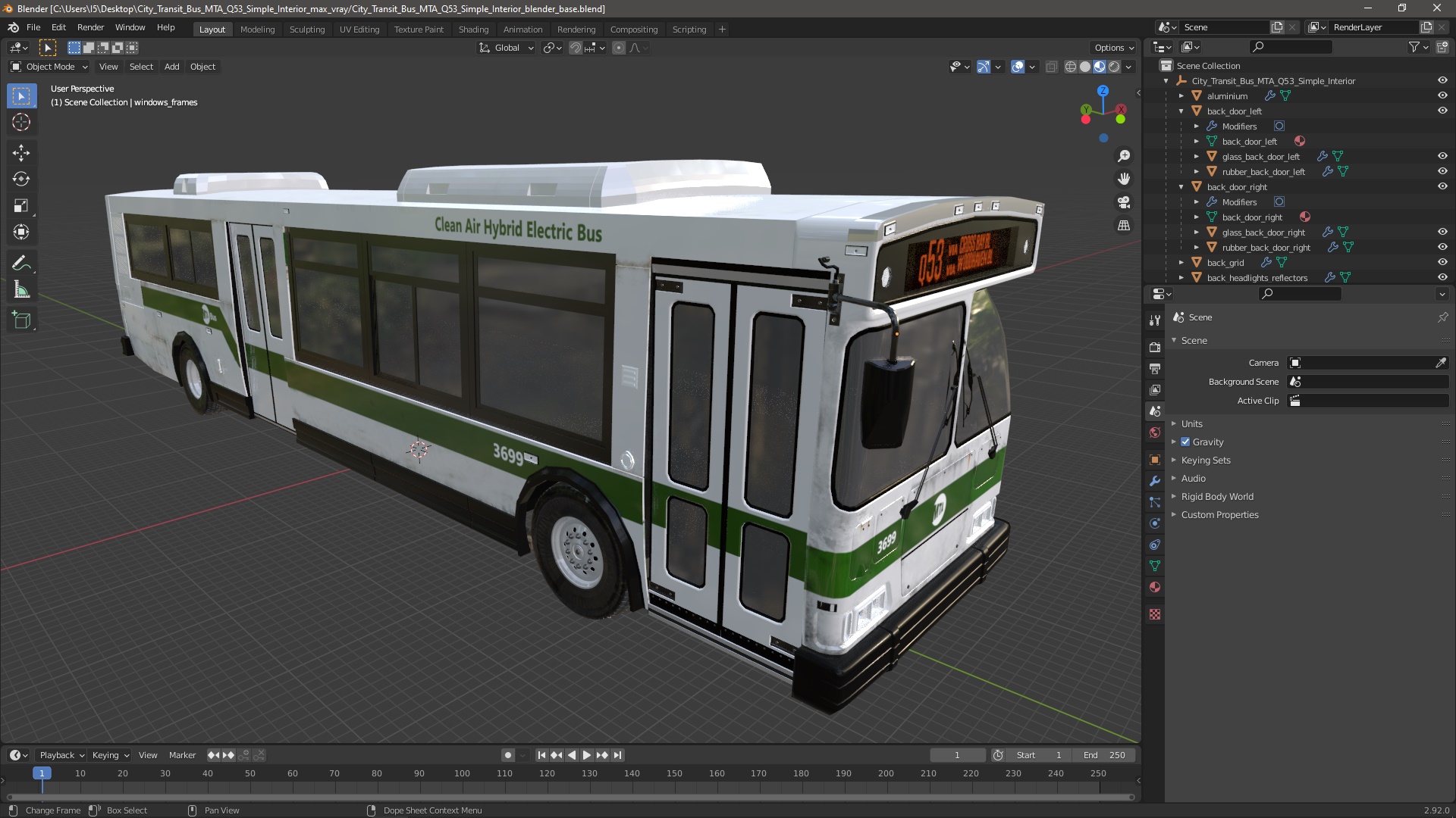 3D model City Transit Bus MTA Q53 Simple Interior