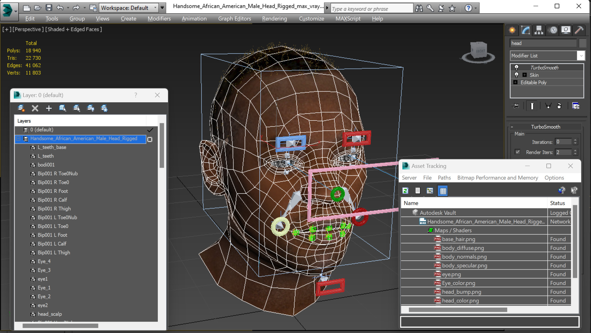 Handsome African American Male Head Rigged 3D