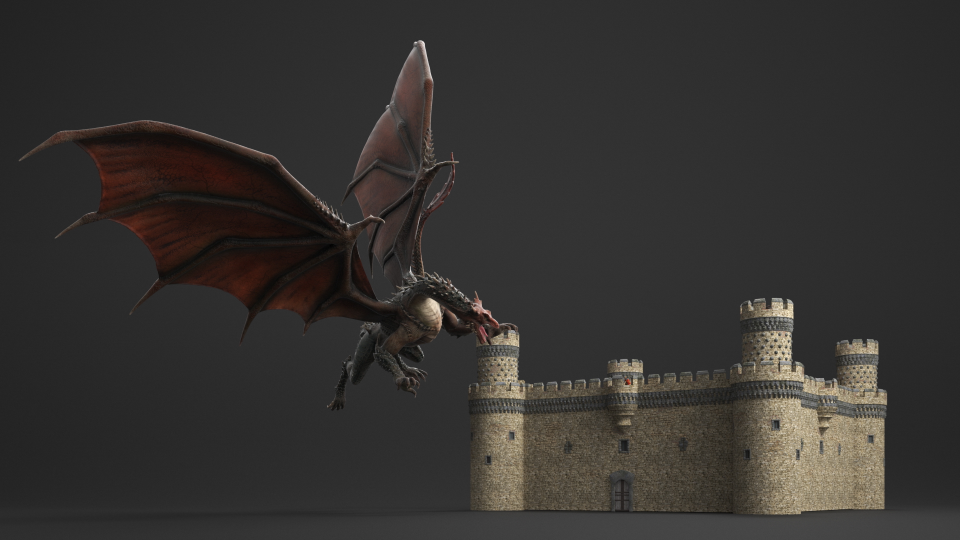 3D model Crusader Knight King Protecting Castle from Dragon