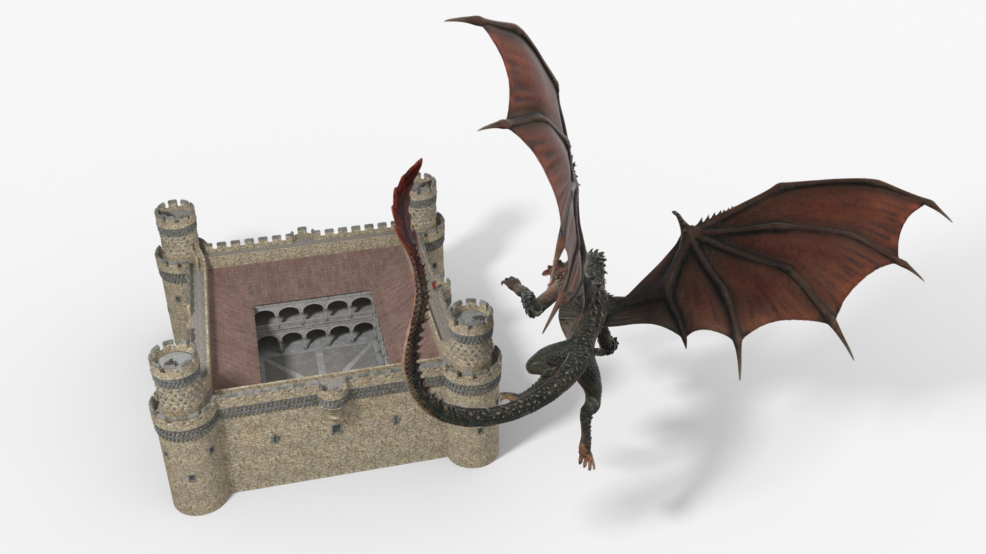 3D model Crusader Knight King Protecting Castle from Dragon