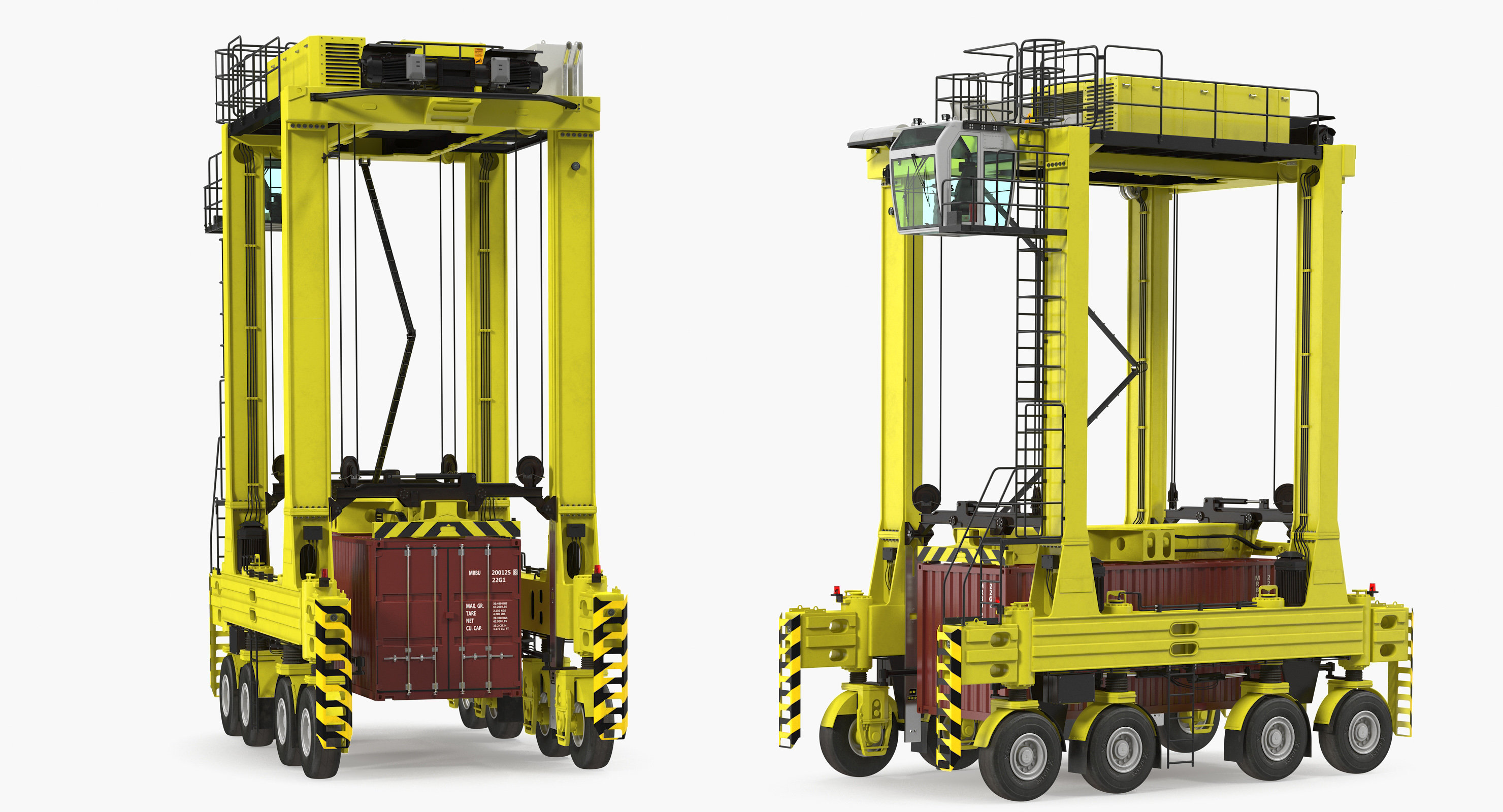 Straddle Carrier with 20ft ISO Container Rigged 3D