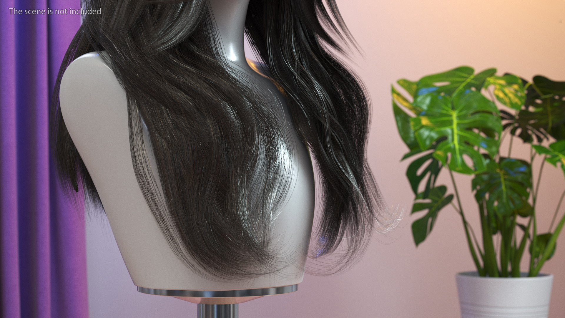 3D Long Wavy Hairstyle Wig Dark model