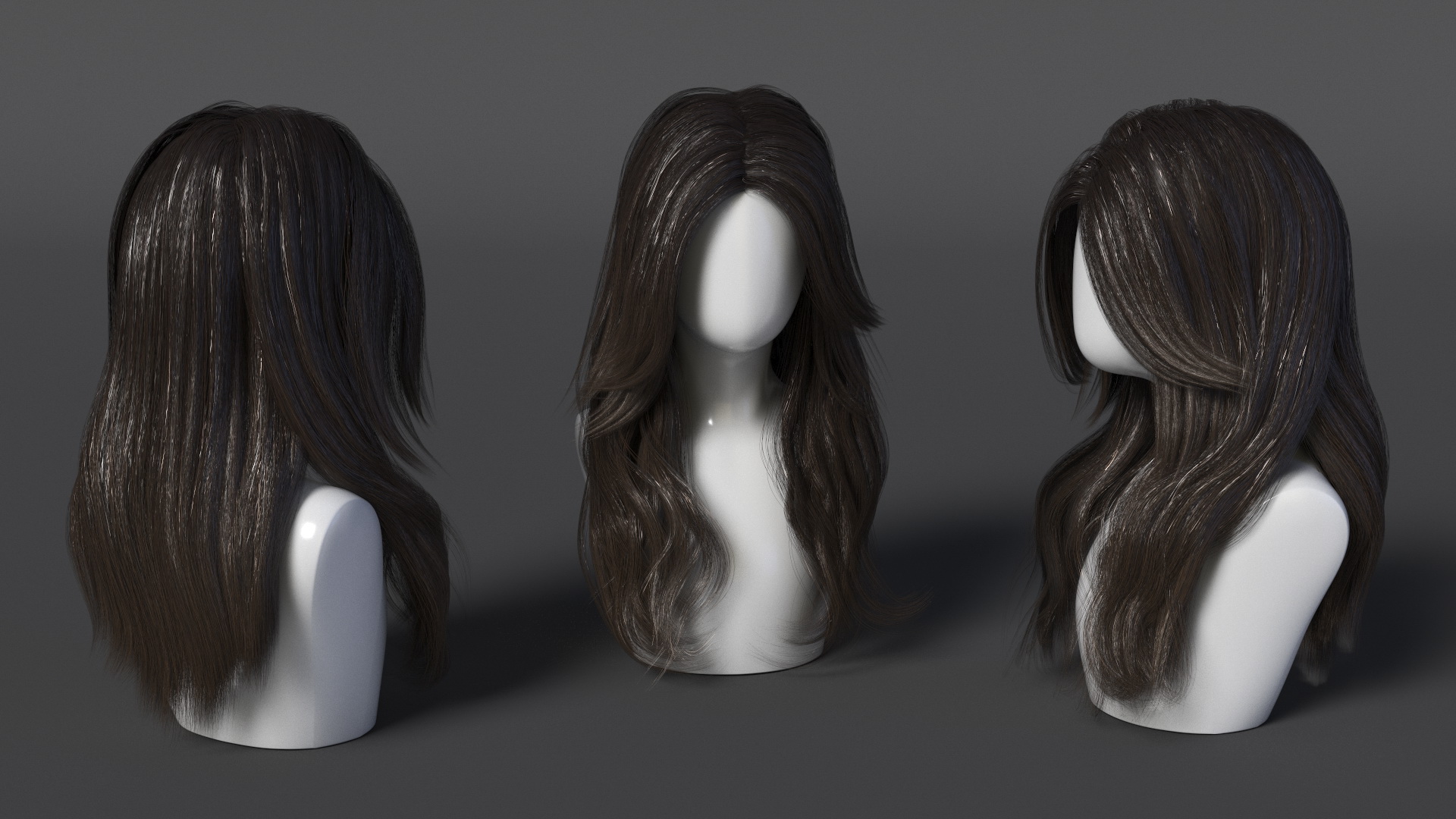 3D Long Wavy Hairstyle Wig Dark model