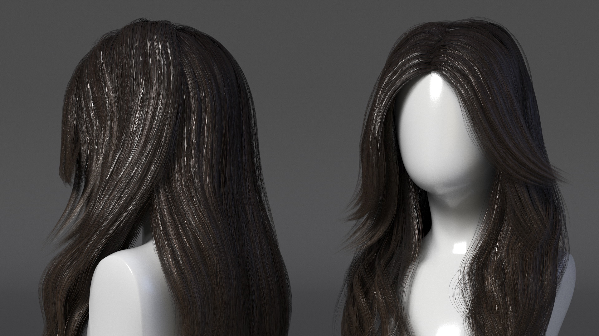 3D Long Wavy Hairstyle Wig Dark model