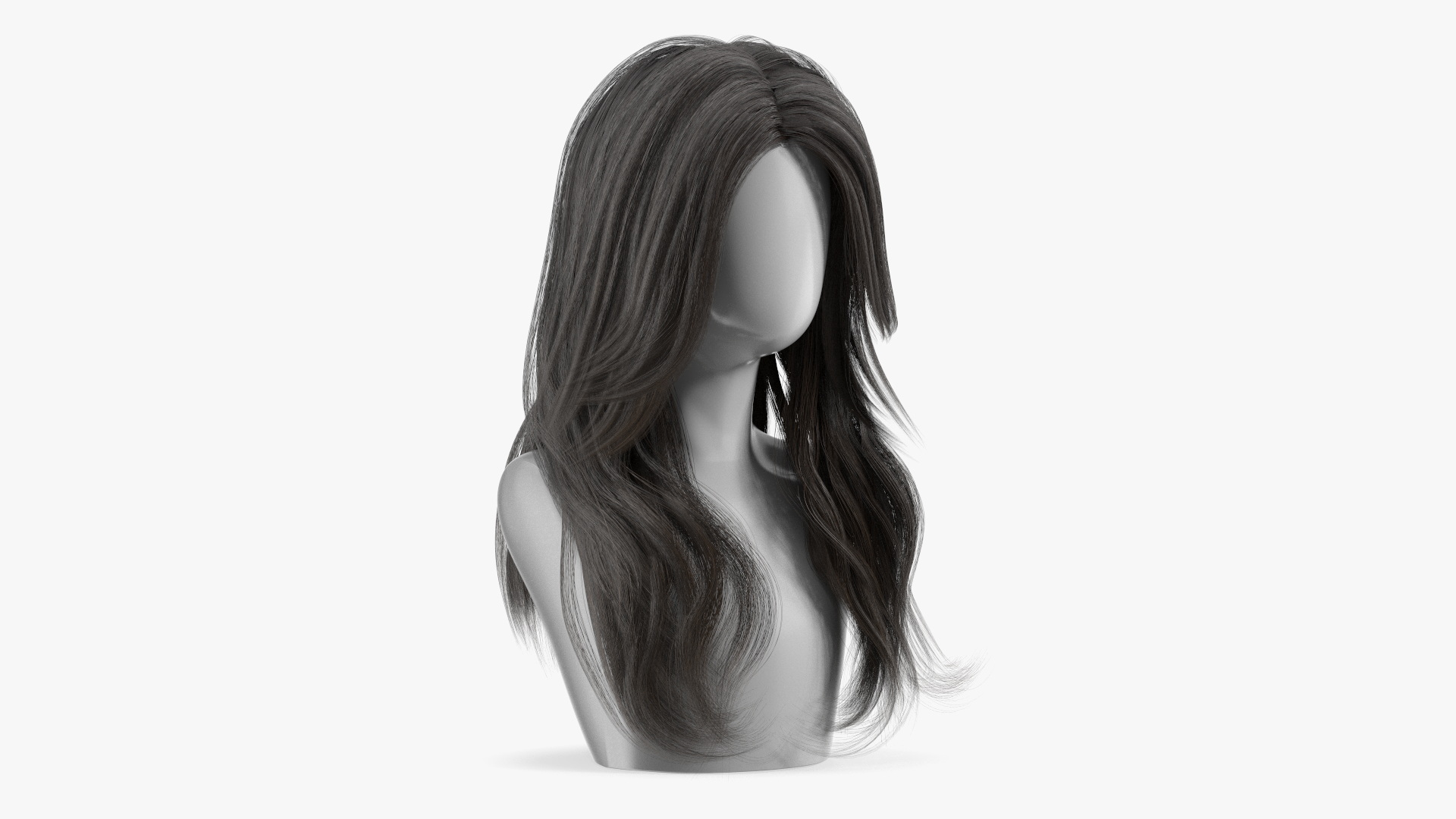 3D Long Wavy Hairstyle Wig Dark model