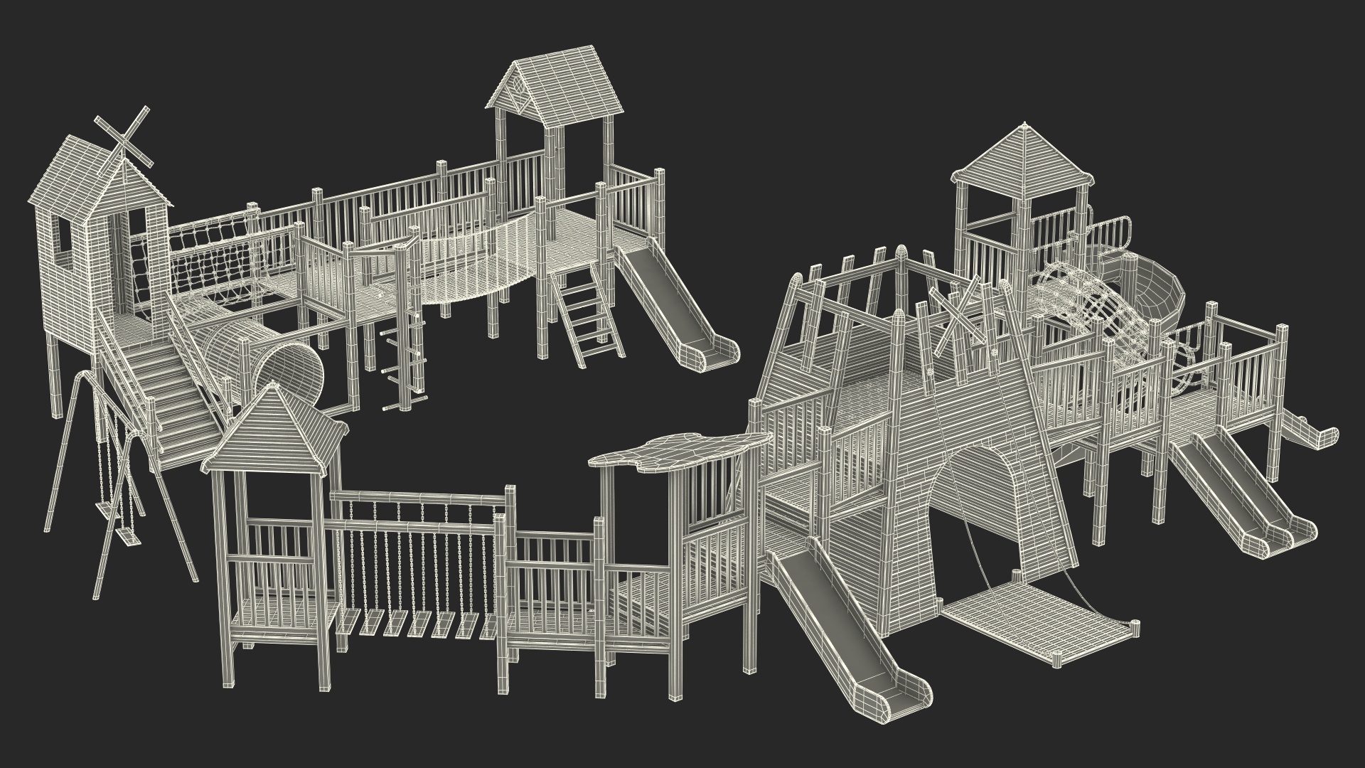 Wooden Playground Structure 3D