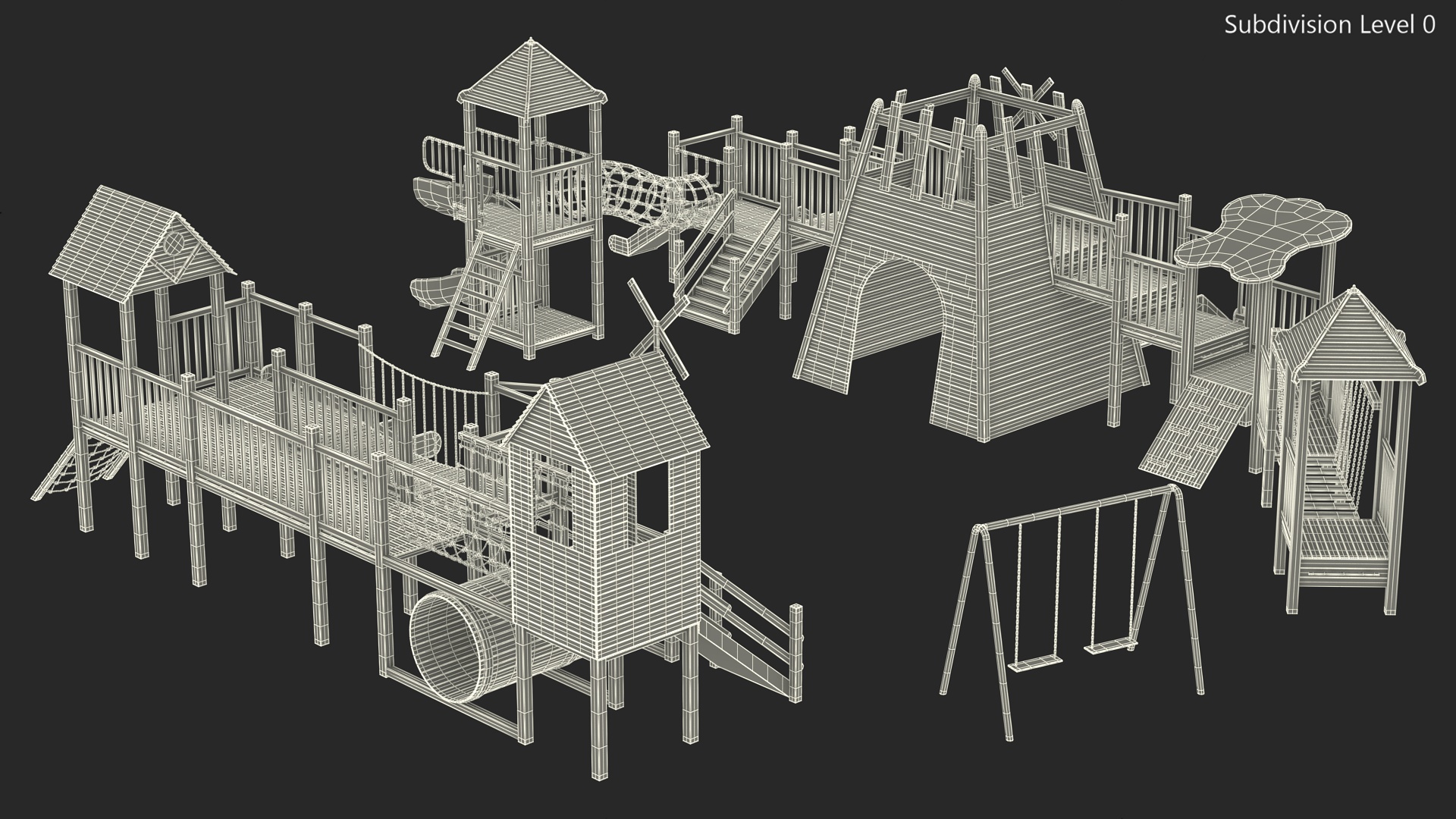 Wooden Playground Structure 3D